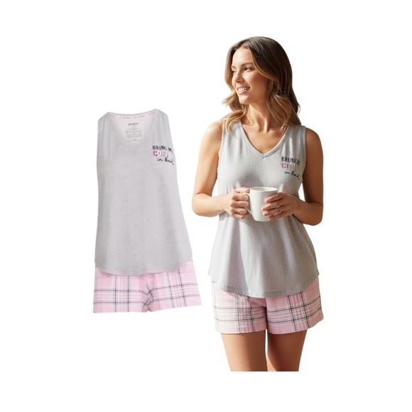 Bring Me Coffee In Bed Printed Tank Top And Shorts Pajama Set - Picture 1 of 9